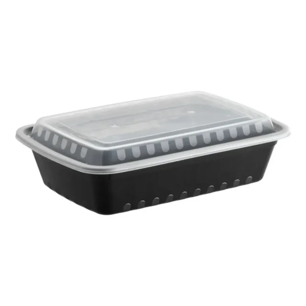 [868JS] Container Black 28 Oz 1 Comp Rectangular 150 Unit Microwavable
