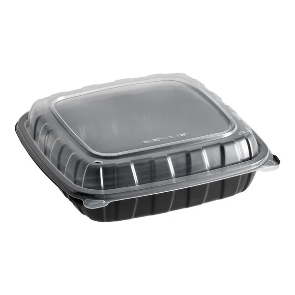 [ML-BW91] Container 9x9 Black Clamshell Ecoserve 100 Unit Microwavable