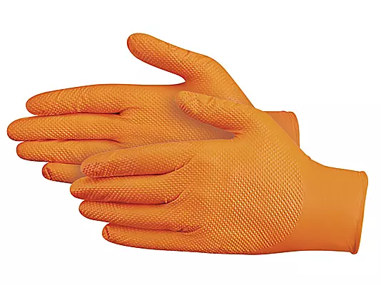 [ORANGE-L] Nitrile PF Gloves Large Orange Grip Extra Heavy 12 MIC (10X100) 